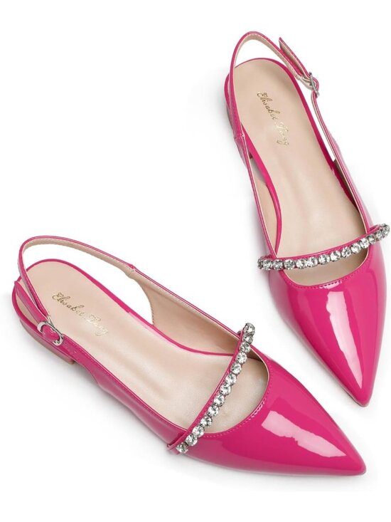 Shoes - Women's Slingback Flats with Rhinestone Pointed Toe Flats Hot Pink Dressy Shoes